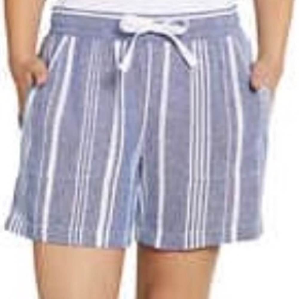 Nautica Ladies Linen Blend Pull-On Short - Light Blue and White Striped -Size XL